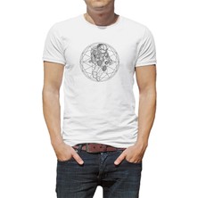 Qivi Astronot Uzay Boslugu Baskılı Beyaz Erkek Örme Tshirt