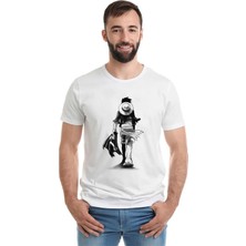 Qivi Anime One Piece Baskılı Beyaz Erkek Örme Tshirt