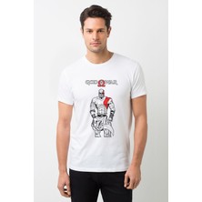 Qivi God Of War Kratos Baskılı Beyaz Erkek Örme Tshirt