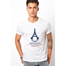 Qivi Assasin Creed Unity Baskılı Beyaz Erkek Örme Tshirt