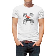 Qivi The Beatles Baskılı Beyaz Erkek Örme Tshirt