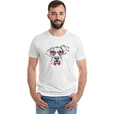 Qivi Papyonlu Köpek Baskılı Beyaz Erkek Örme Tshirt