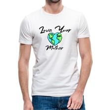Qivi Mother Earth Love Your Mother Baskılı Beyaz Erkek Örme Tshirt