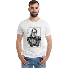 Qivi Gambling Joker Sword Baskılı Beyaz Erkek Örme Tshirt