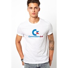 Qivi Commodore Logo Baskılı Beyaz Erkek Örme Tshirt