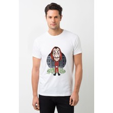 Qivi La Casa De Papel Baskılı Beyaz Erkek Örme Tshirt