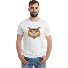 Qivi Polygonal Head Owl Baykuş Baskılı Beyaz Erkek Örme Tshirt