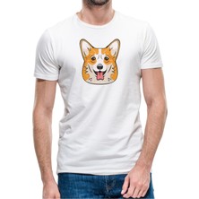 Qivi Dog Head Köpek Baskılı Beyaz Erkek Örme Tshirt