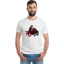 Qivi La Case De Papel Tokyo Tokio Baskılı Beyaz Erkek Örme Tshirt