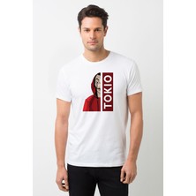 Qivi La Case De Papel Tokyo Tokio Baskılı Beyaz Erkek Örme Tshirt