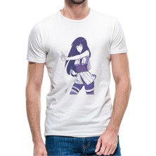 Qivi Anime Naruto Sasuke Sharinnegan Baskılı Beyaz Erkek Örme Tshirt