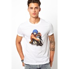 Qivi Anime Neon Genesis Evangelion Baskılı Beyaz Erkek Örme Tshirt