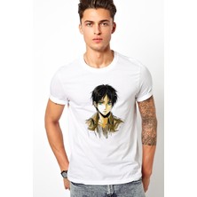 Qivi Anime Attack On Titan Baskılı Beyaz Erkek Örme Tshirt