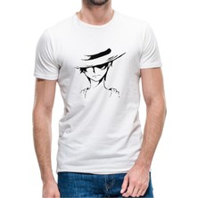 Qivi Anime One Piece Baskılı Beyaz Erkek Örme Tshirt