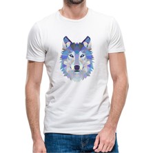 Qivi Polygonal Head Wolf Kurt Baskılı Beyaz Erkek Örme Tshirt