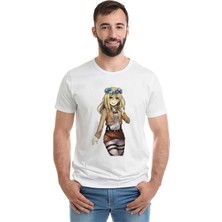 Qivi Anime Attack On Titan Baskılı Beyaz Erkek Örme Tshirt