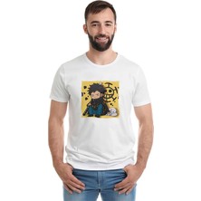 Qivi Anime One Piece Luffy Run Baskılı Beyaz Erkek Örme Tshirt