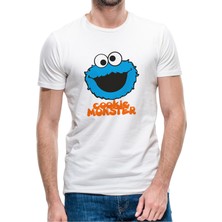 Qivi Cookie Monster Baskılı Beyaz Erkek Örme Tshirt