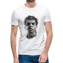Qivi Muhammed Ali Illustrator Baskılı Beyaz Erkek Örme Tshirt