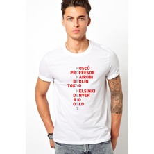 Qivi La Case De Papel Money Heist Baskılı Beyaz Erkek Örme Tshirt