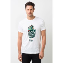 Qivi The Beatles Baskılı Beyaz Erkek Örme Tshirt