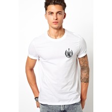 Qivi Guitar Rock Music Vector Guitar Göğüs Baskılı Beyaz Erkek Örme Tshirt