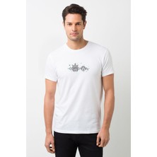 Qivi Dribbble Rickmorty Baskılı Beyaz Erkek Örme Tshirt