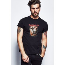 Qivi Iron Maıden Metal Rock Baskılı Siyah Erkek Örme Tshirt