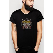 Qivi Guns N Roses Metal Baskılı Siyah Erkek Örme Tshirt