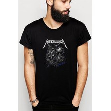 Qivi Metallica Minimalizm Baskılı Siyah Erkek Örme Tshirt