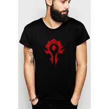 Qivi World Of Warcraft Horde Baskılı Siyah Erkek Örme Tshirt