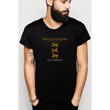 Qivi G O T House Celegane Baskılı Siyah Erkek Örme Tshirt