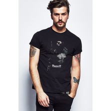 Qivi The Punisher Baskılı Siyah Erkek Örme Tshirt