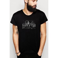 Qivi Pink Floyd Band Metal Rock Music Baskılı Siyah Erkek Örme Tshirt
