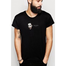 Qivi Marilyn Manson Metal Rock Music Müzik Baskılı Siyah Erkek Örme Tshirt