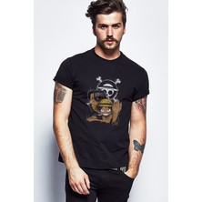 Qivi One Piece Baskılı Siyah Erkek Örme Tshirt