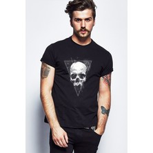 Qivi Skull Triangle Baskılı Siyah Erkek Örme Tshirt