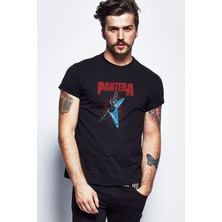 Qivi Pantera Gitar Metal Rock Müzik Music Baskılı Siyah Erkek Örme Tshirt