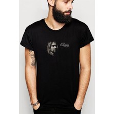 Qivi Kurt Cobain Baskılı Siyah Erkek Örme Tshirt