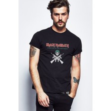 Qivi Iron Maiden Baskılı Siyah Erkek Örme Tshirt