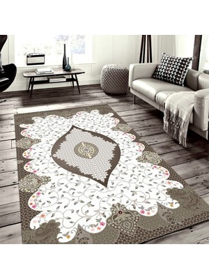 İnka Halı Antibakteriyel Yıkanabilir Kaymaz Dot Taban Dijital Baskı Salon Halısı MRC148