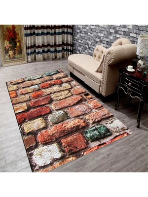 İnka Halı Antibakteriyel Yıkanabilir Kaymaz Dot Taban Dijital Baskı Salon Halısı MRC65