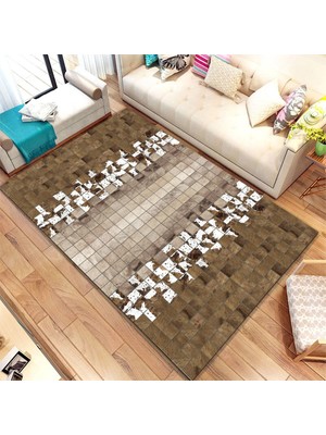 İnka Halı Antibakteriyel Yıkanabilir Kaymaz Dot Taban Dijital Baskı Salon Halısı MRC521
