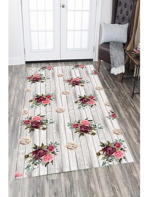 İnka Halı Antibakteriyel Yıkanabilir Kaymaz Dot Taban Dijital Baskı Salon Halısı MRC1503