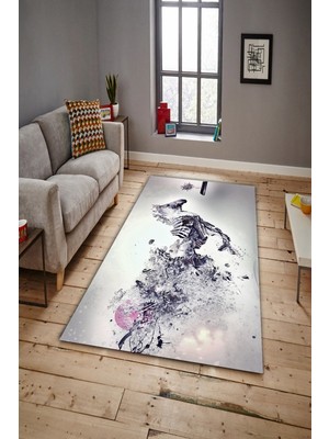 İnka Halı Antibakteriyel Yıkanabilir Kaymaz Dot Taban Dijital Baskı Salon Halısı MRC1753
