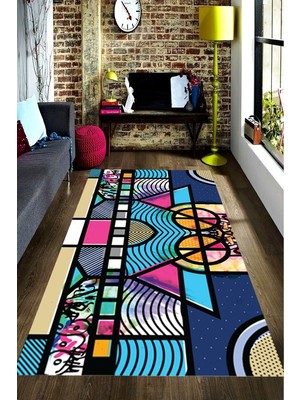 İnka Halı Antibakteriyel Yıkanabilir Kaymaz Dot Taban Dijital Baskı Salon Halısı MRC1664