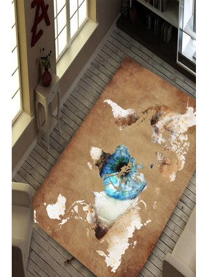 İnka Halı Antibakteriyel Yıkanabilir Kaymaz Dot Taban Dijital Baskı Salon Halısı MRC1801