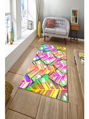 İnka Halı Antibakteriyel Yıkanabilir Kaymaz Dot Taban Dijital Baskı Salon Halısı MRC1839