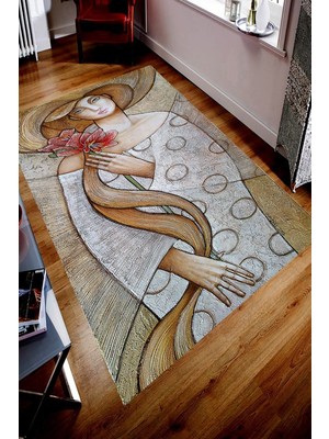 İnka Halı Antibakteriyel Yıkanabilir Kaymaz Dot Taban Dijital Baskı Salon Halısı MRC1679