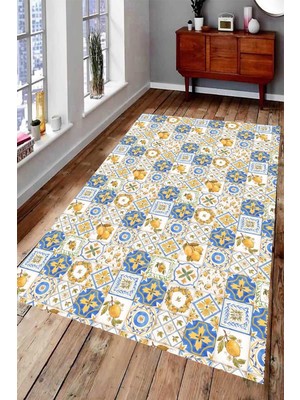 İnka Halı Antibakteriyel Yıkanabilir Kaymaz Dot Taban Dijital Baskı Salon Halısı MRC1688